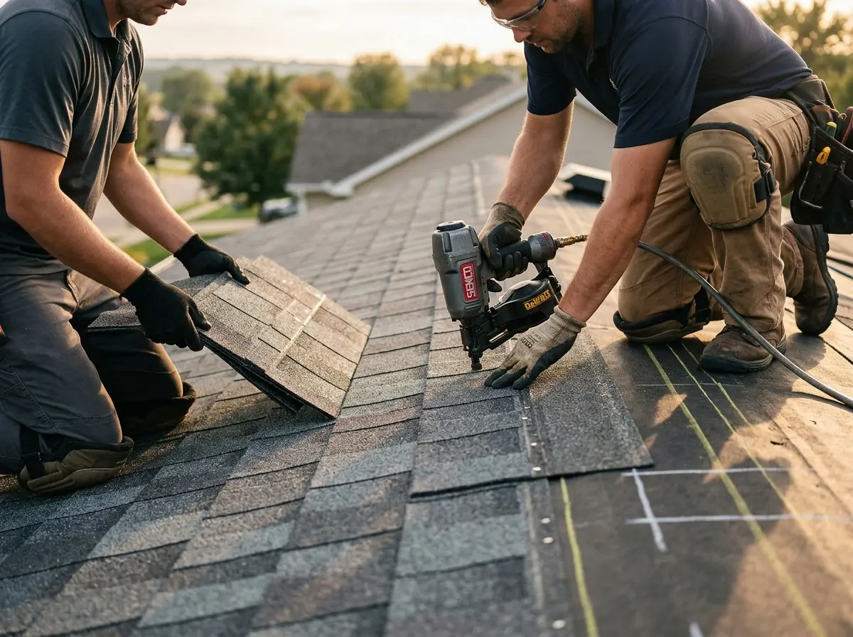Professional roofer working on a residential roof in Belgrade